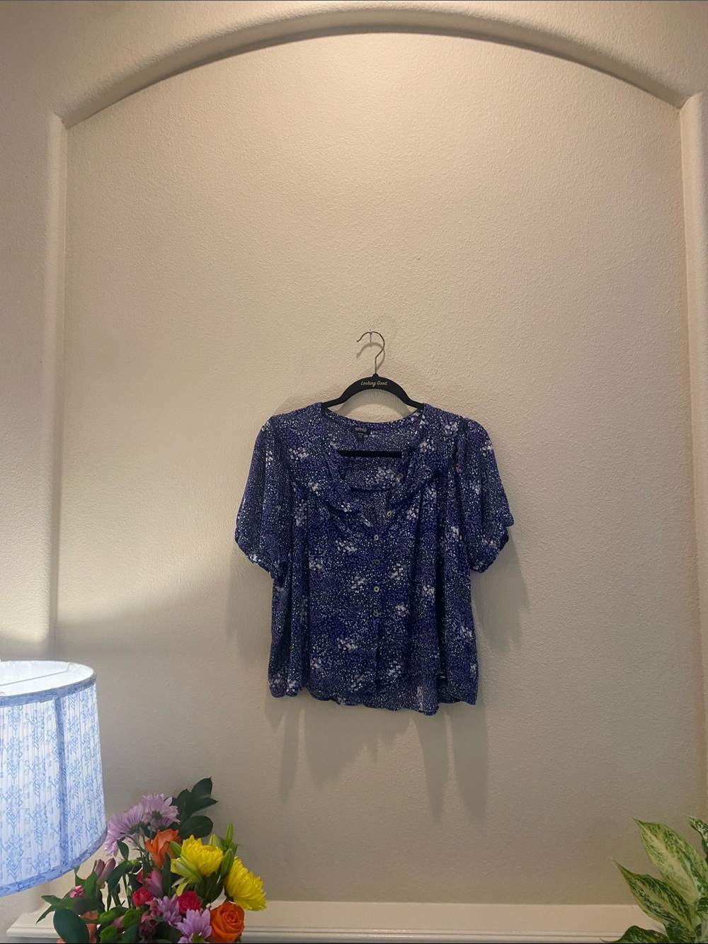 Buffalo David Bitton Navy Floral Short-Sleeve Blouse